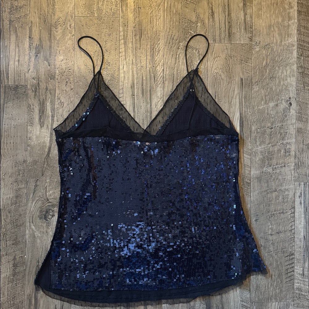 Free People-Blue Sequin with Black Mesh Top-Size M - Picture 3 of 7